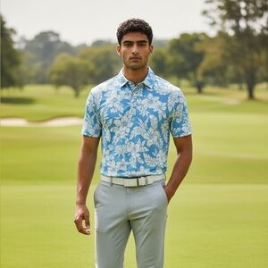 Straight Down Blue Floral Men's Hawaiian Golf shirt